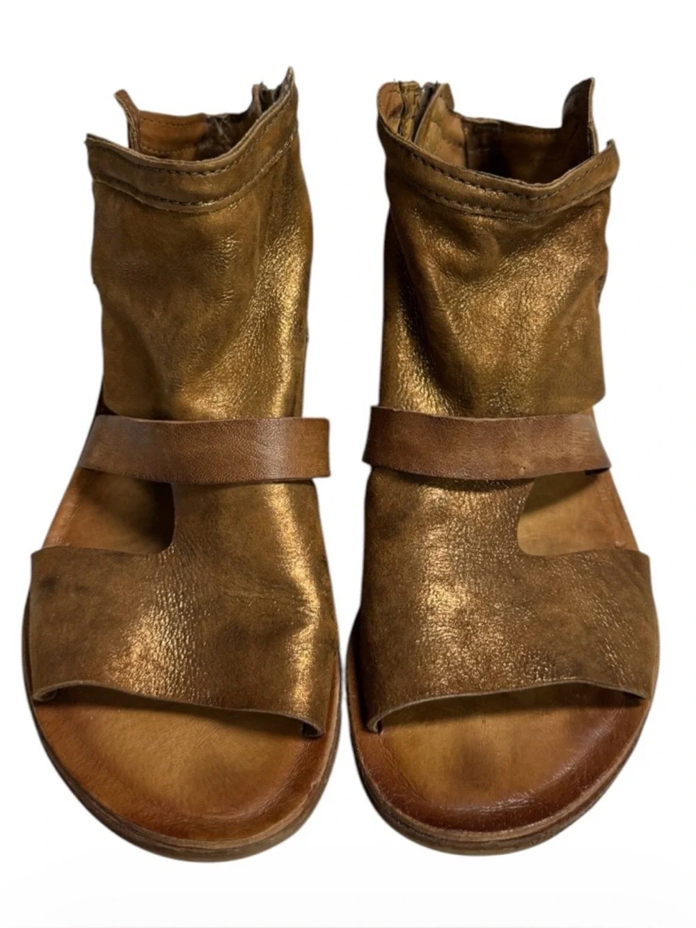 Miz Mooz Tan/Bronze Leather Gladiator Ankle Boots Size 7